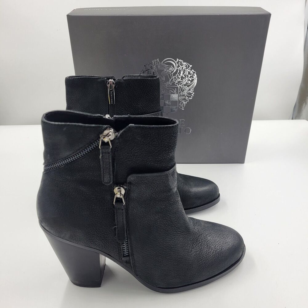 Vince Camuto Women Hinnegan Boots Sz 9 Black Silk Goat Leather Block Heel Comfy